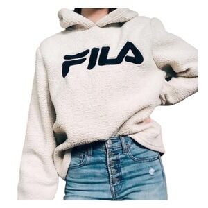 FILA Cream Sherpa Fleece Pullover Hoodie Sweatshirt Women's Medium